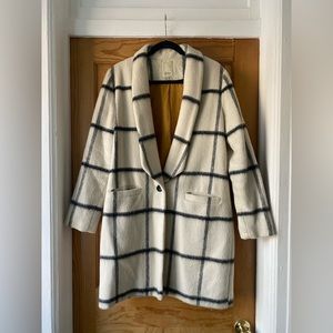 Black and white plaid wool/mohair coat with gold lining